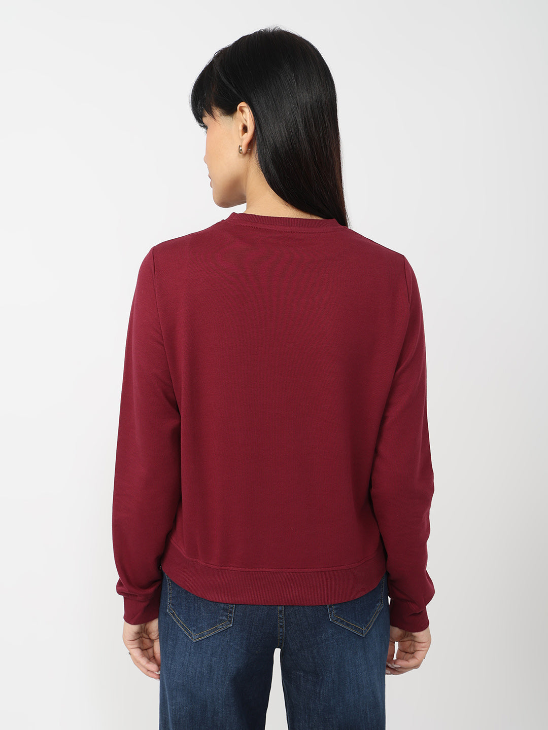 Women Wine Slim Fit Sweatshirt