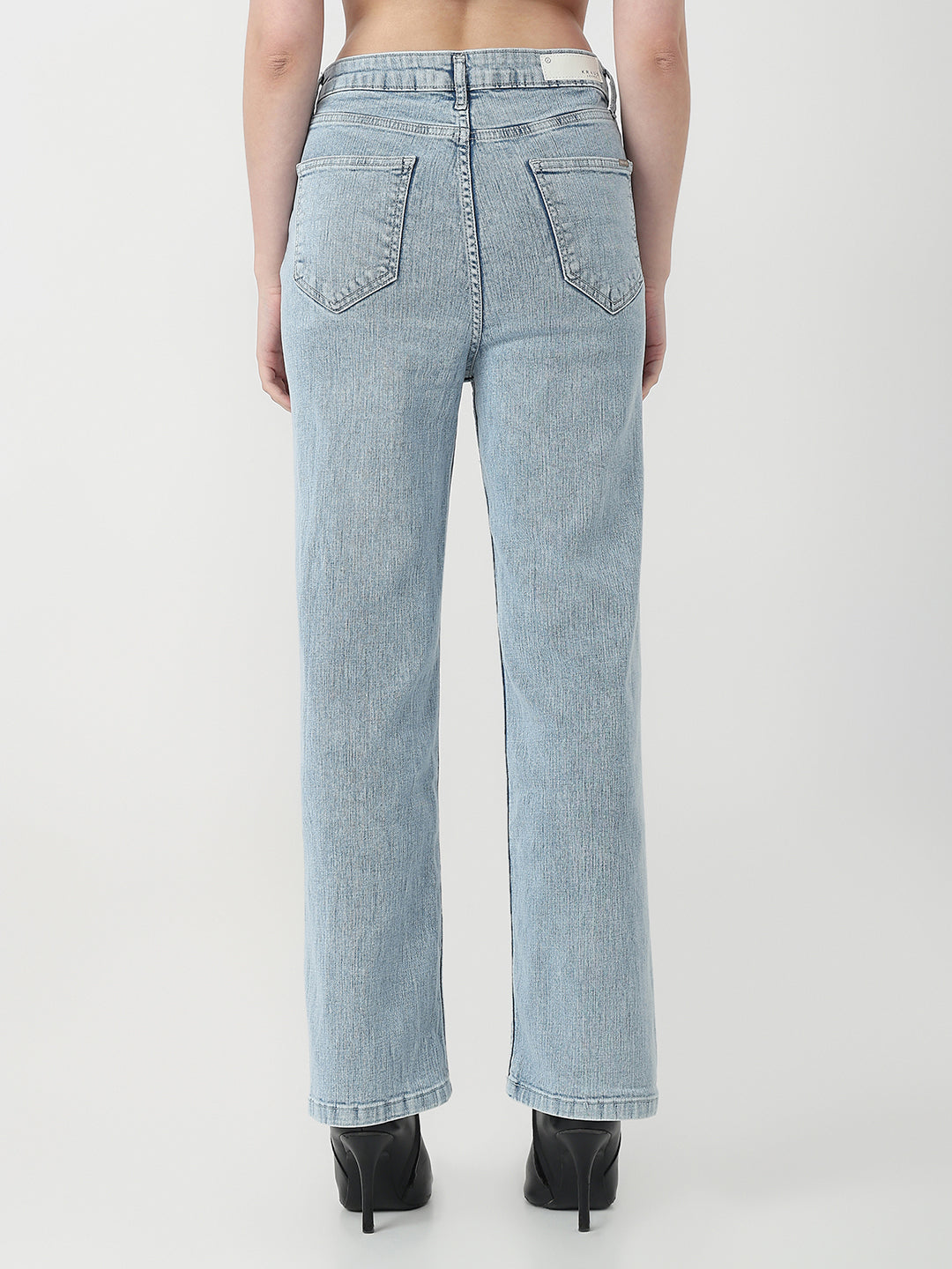 Women Light Blue High-Rise Straight Jeans