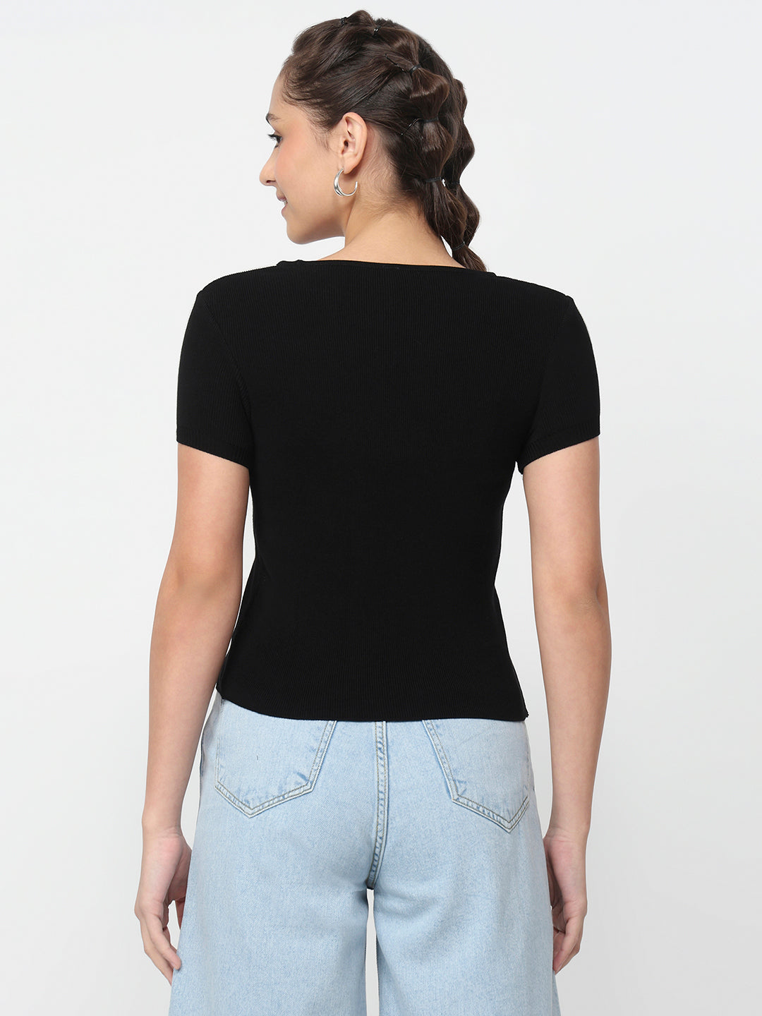 Women Black Flat Knit