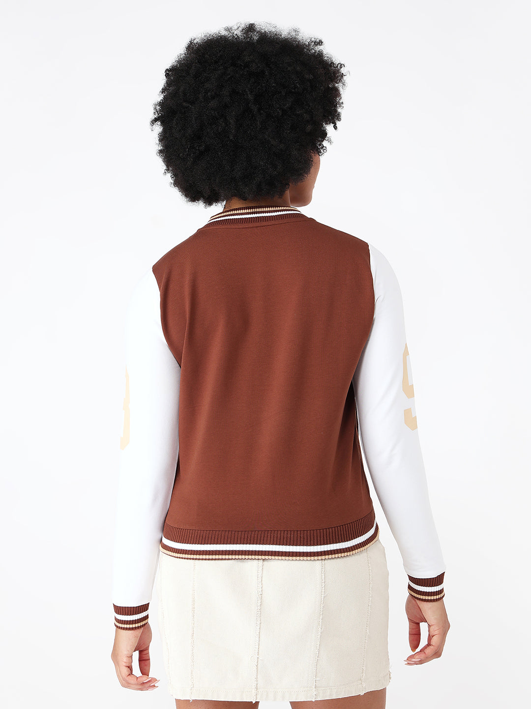 Women Sepia/White Varsity Jacket
