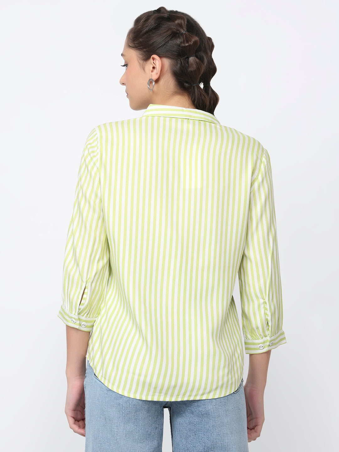 Women Lime/White Striped Shirts
