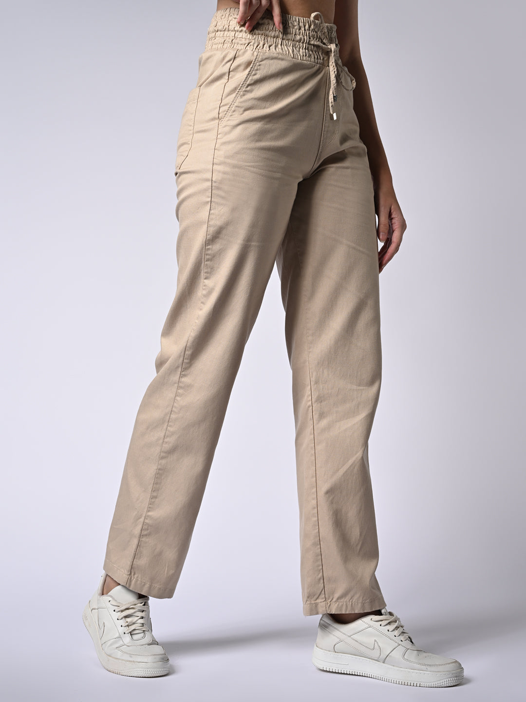 Women Oatmilk High-Rise Straight Fit Pants