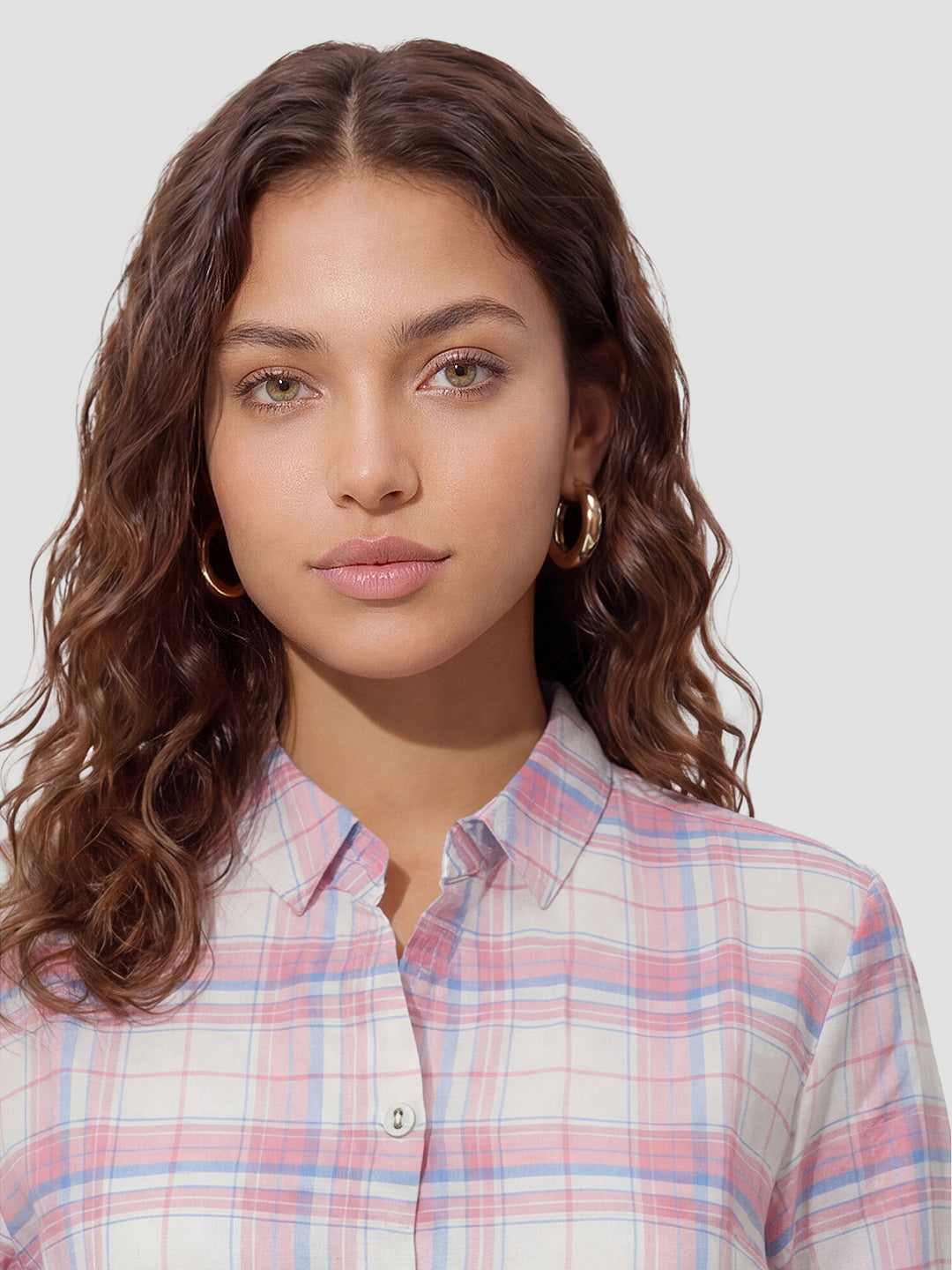 Women Pink/White Checked Shirt