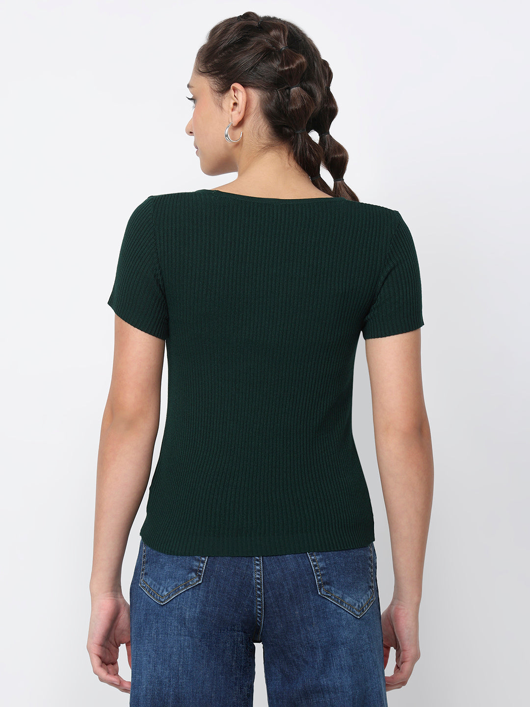 Women Bottle Green Flat Knit