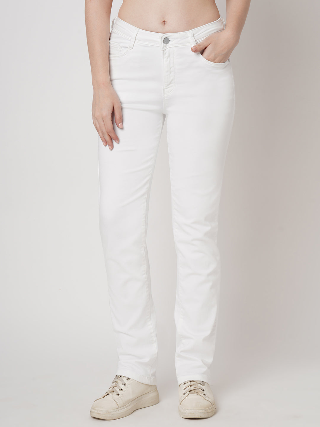 Women White High-Rise Snug Straight Fit Jeans