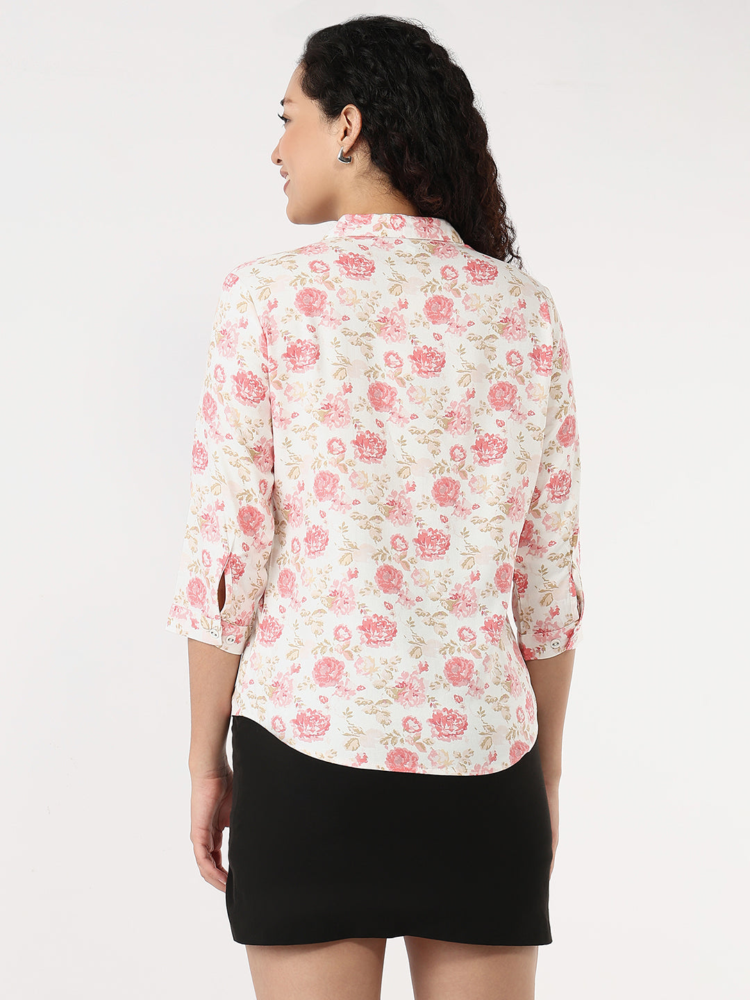 Women Pink Floral Slim Shirt