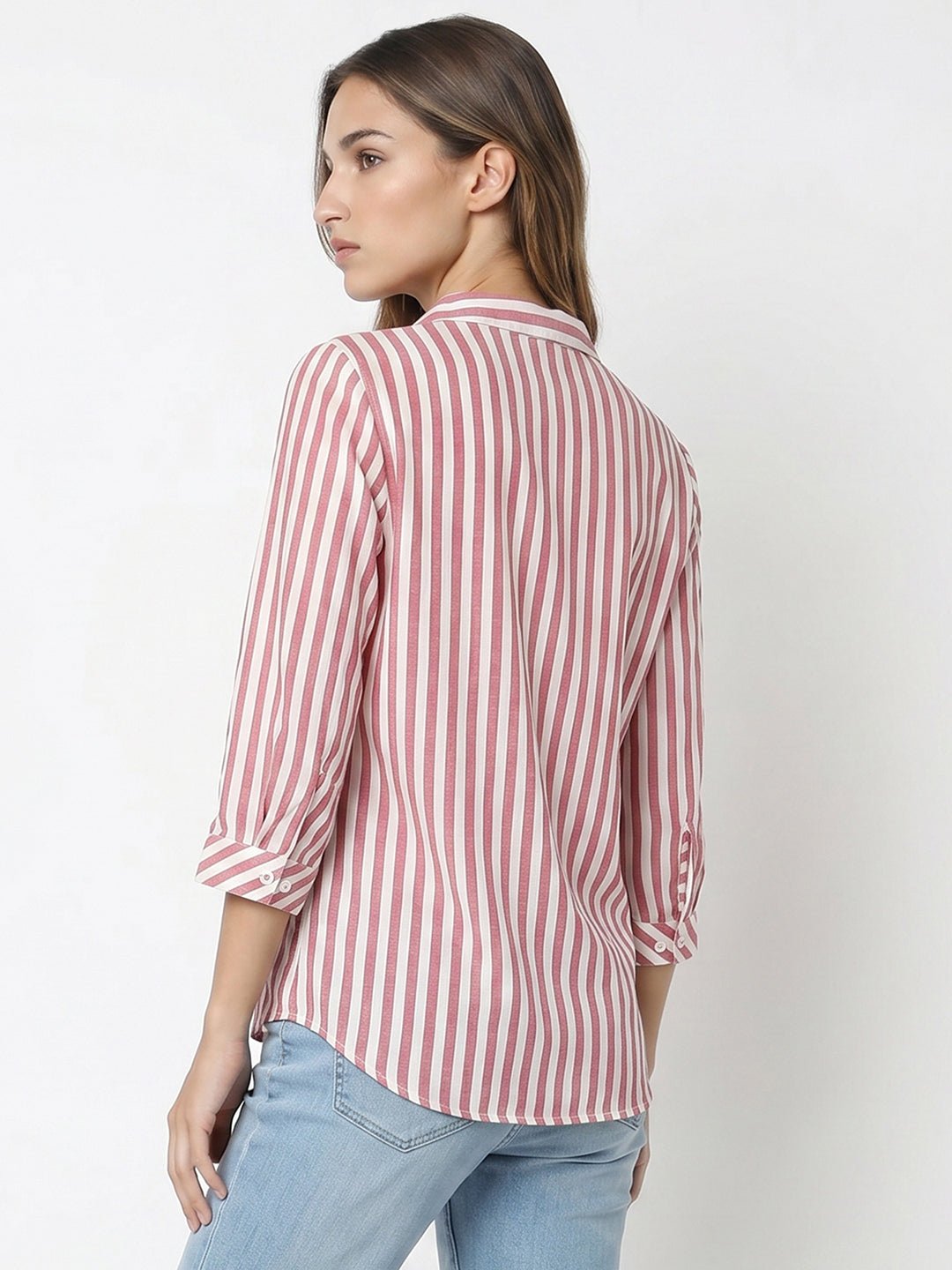 Women Dusty Pink/White Stripe Shirt