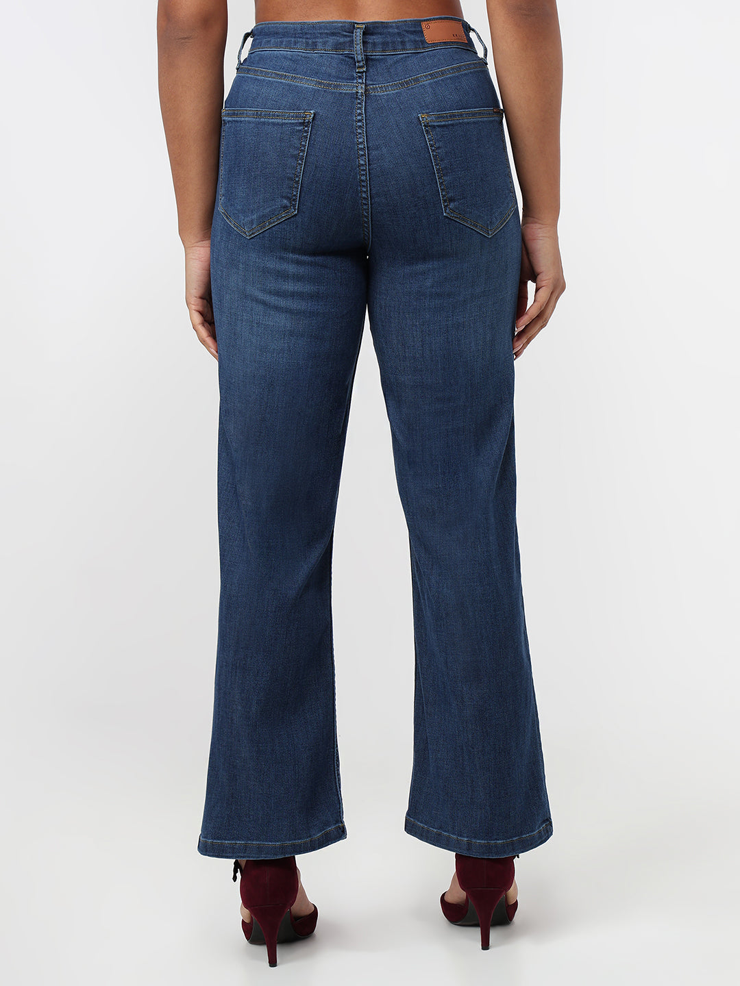 Women Dark Blue High-Rise Wide Leg Jeans