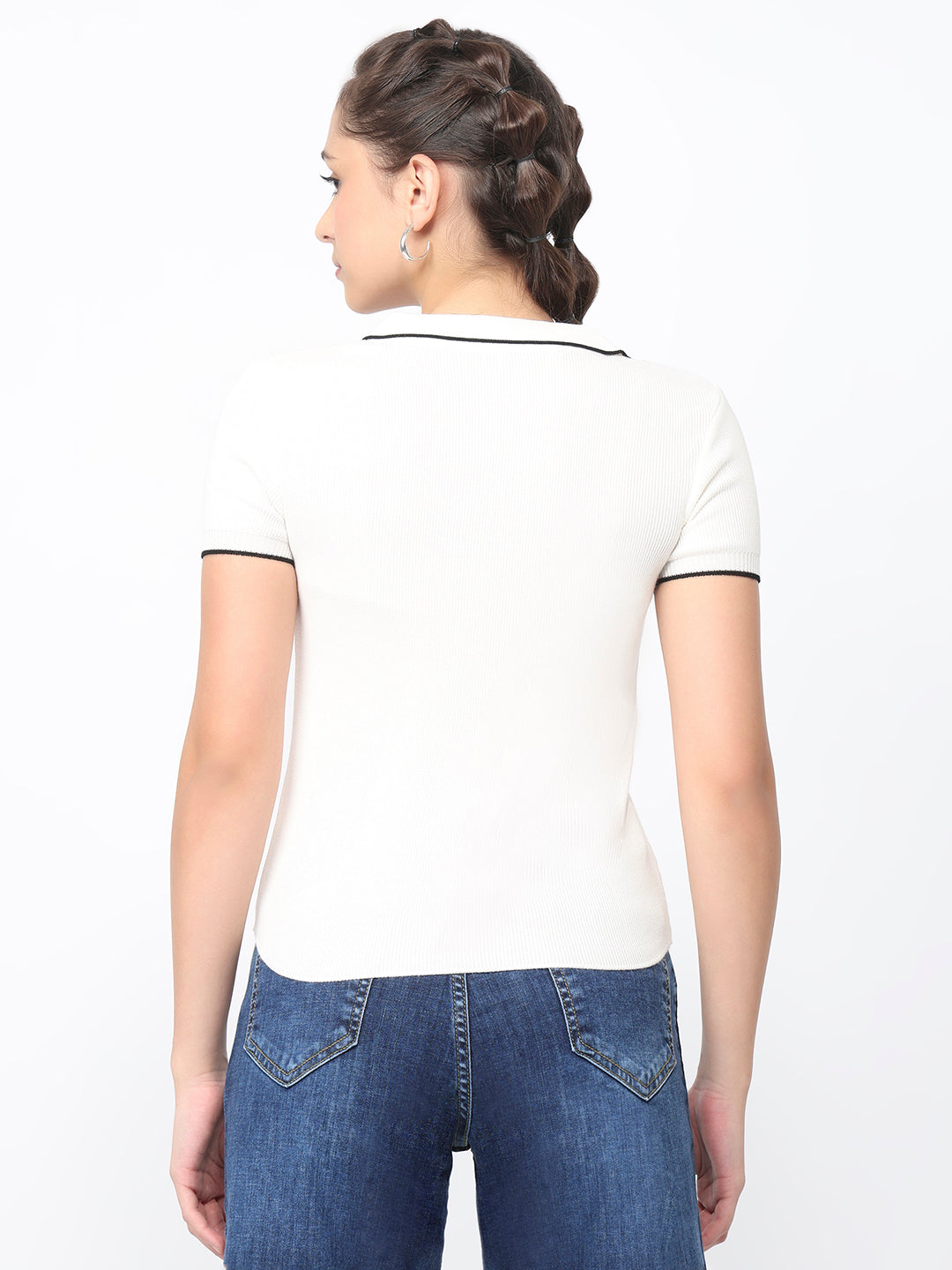 Women Off White Slim Fit Flat Knit