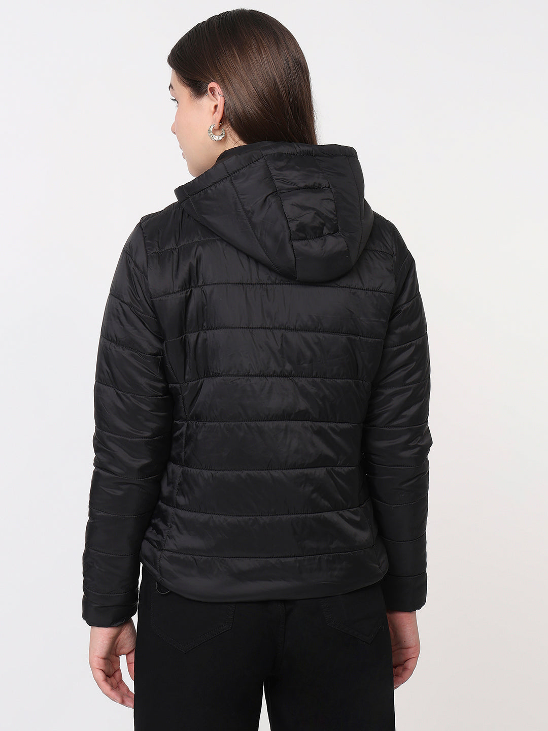 Women Black Slim Fit Winter Jacket