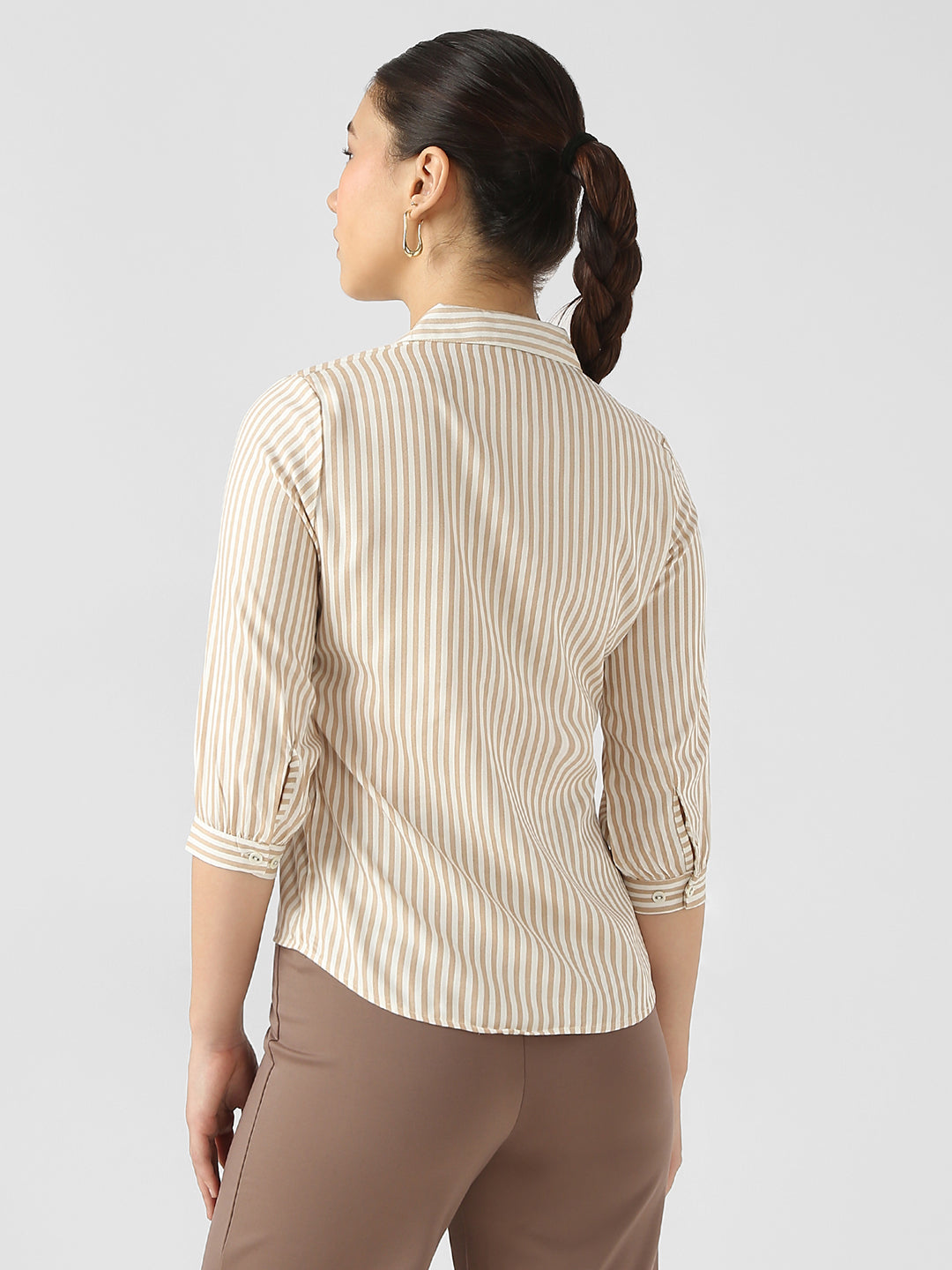 Women White/Beige Stripe Shirt