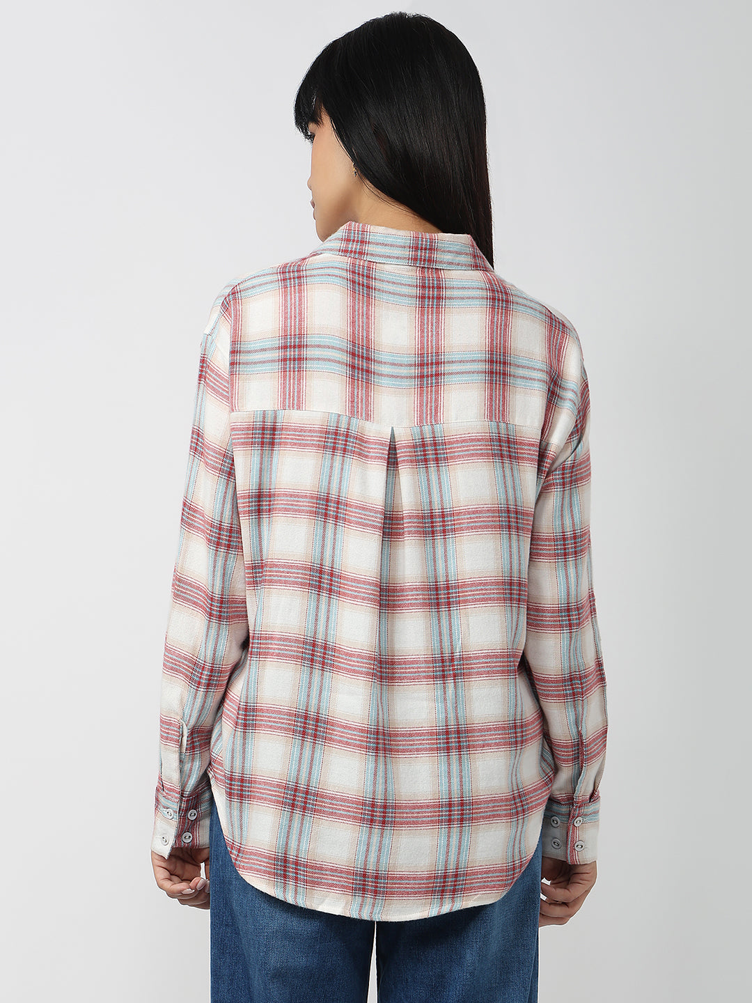 Women Red/Ivory Slim Fit Oversized Shirt