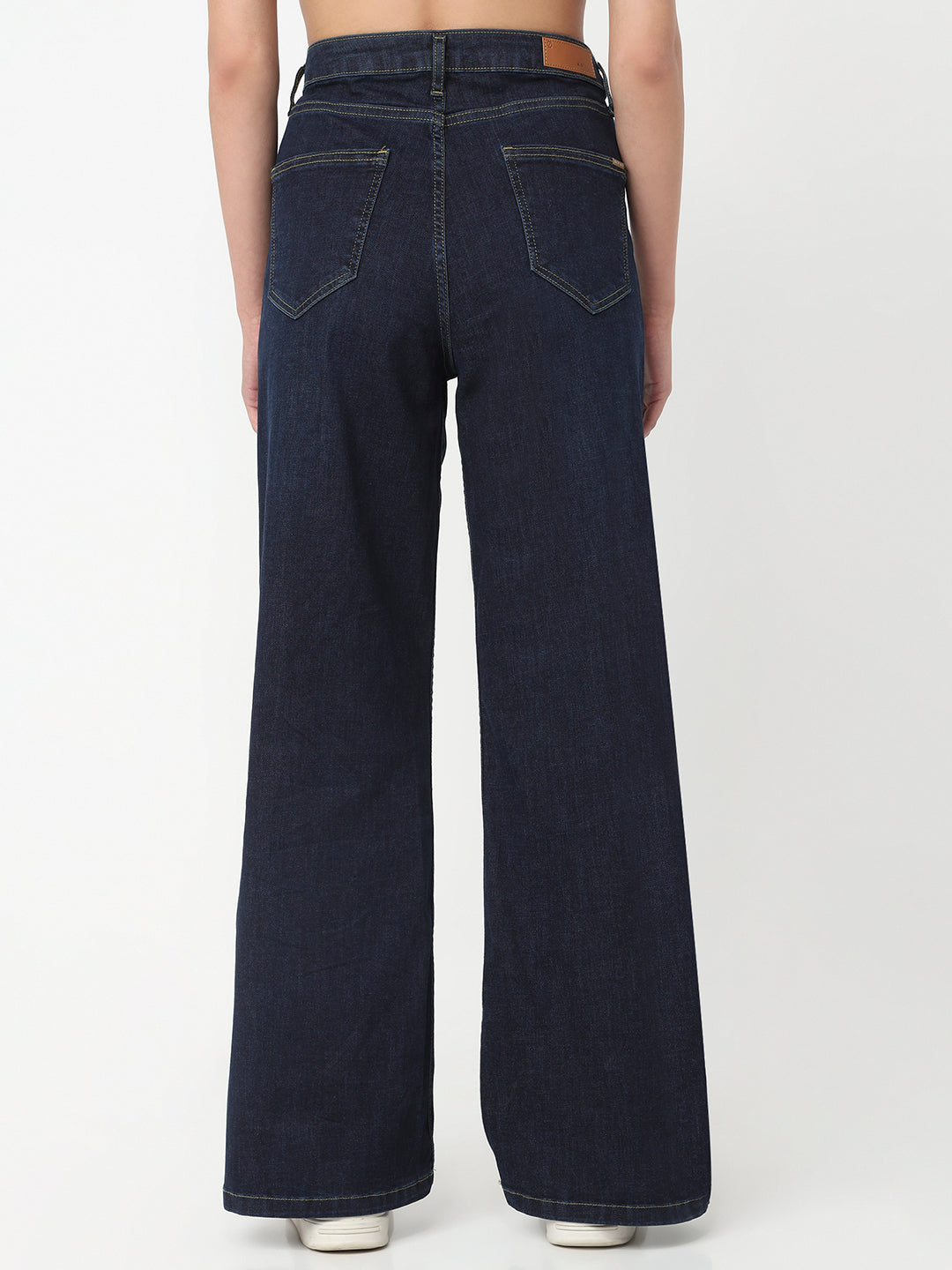 Women Dark Blue High-Rise Super Wide Leg Jeans