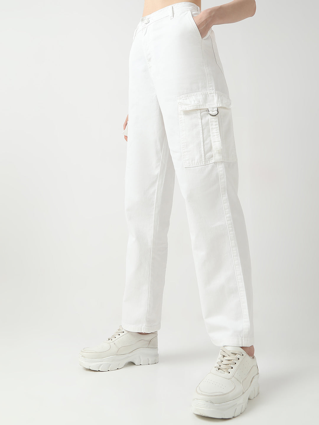 Women White High-Rise Cargo