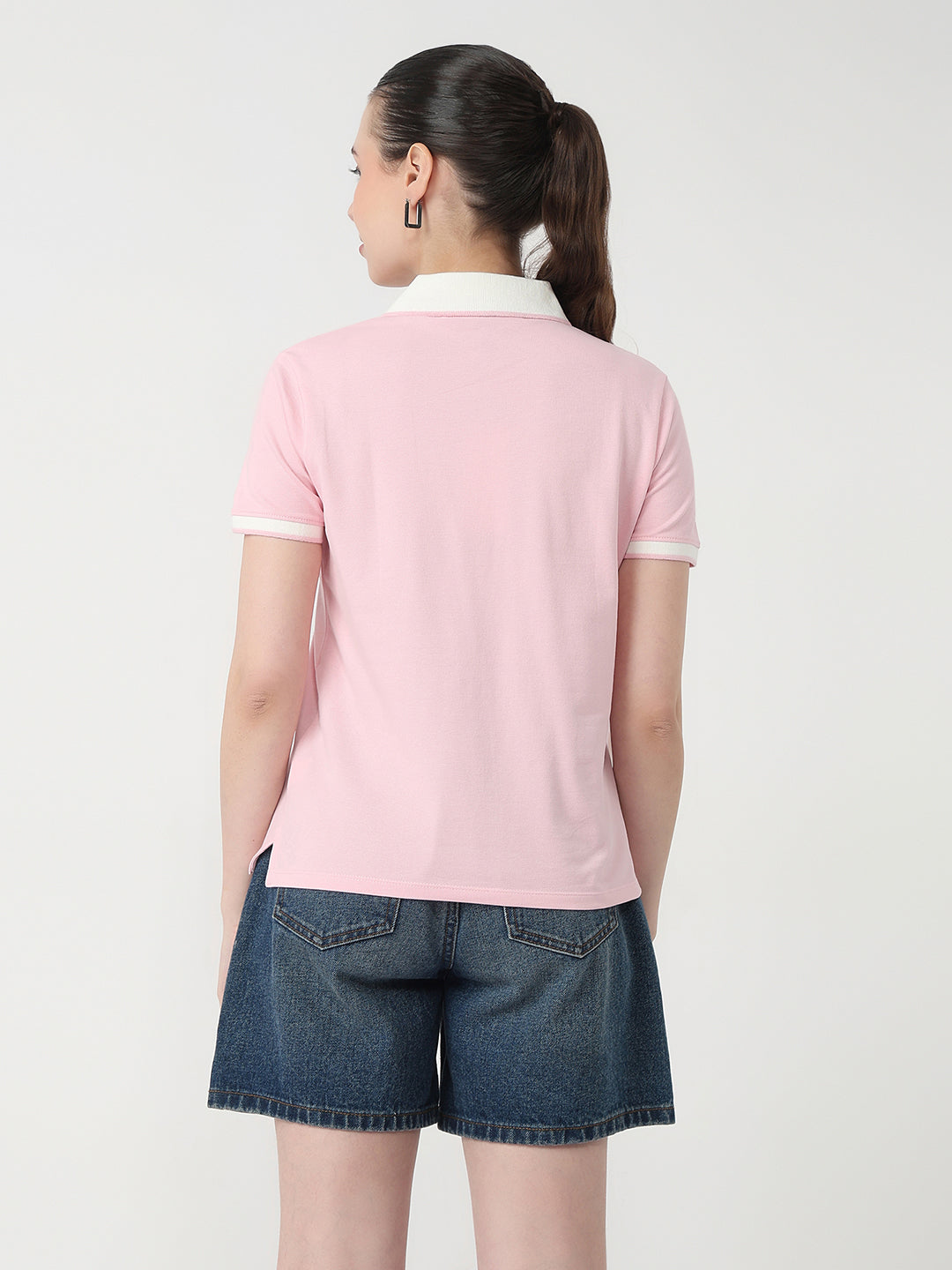 Women Pink Slim Fit Polo T-Shirt