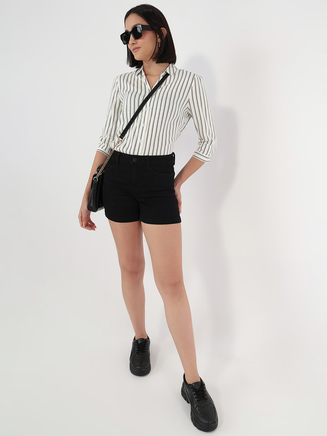 Women White/Black Stripe Shirt