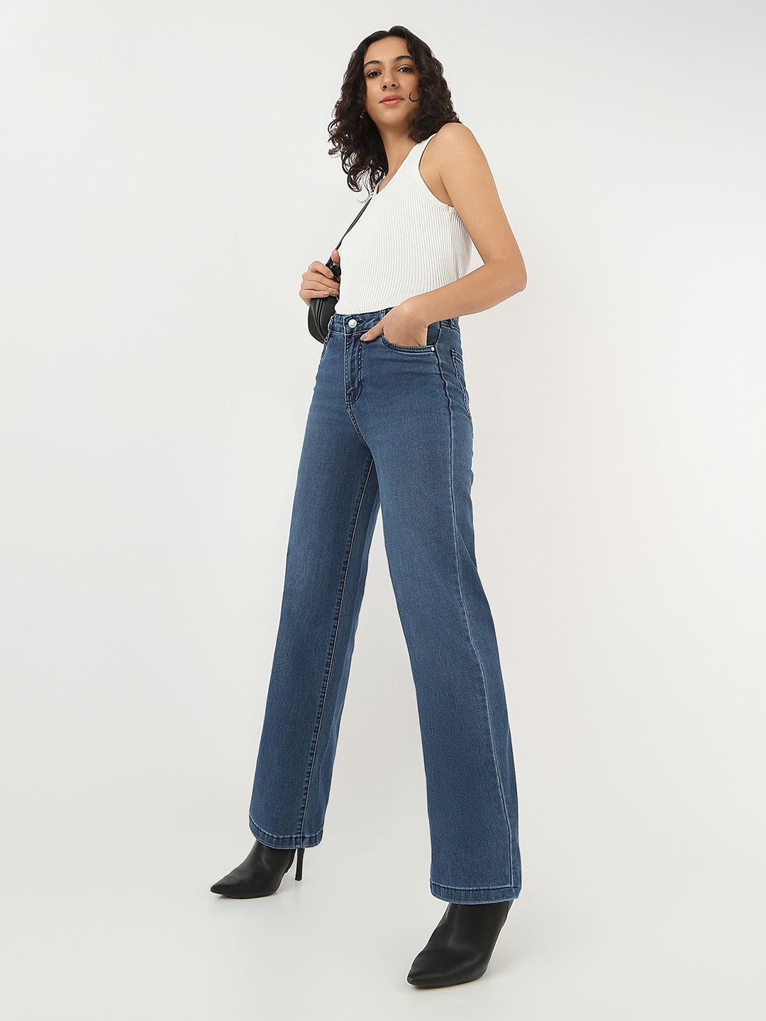 Women Dark Blue High-Rise Straight Fit Jeans
