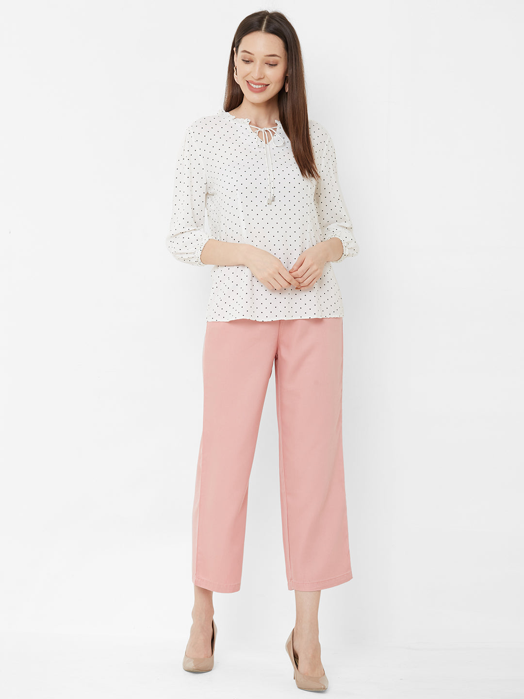 Women White/Black Polka Dot Top