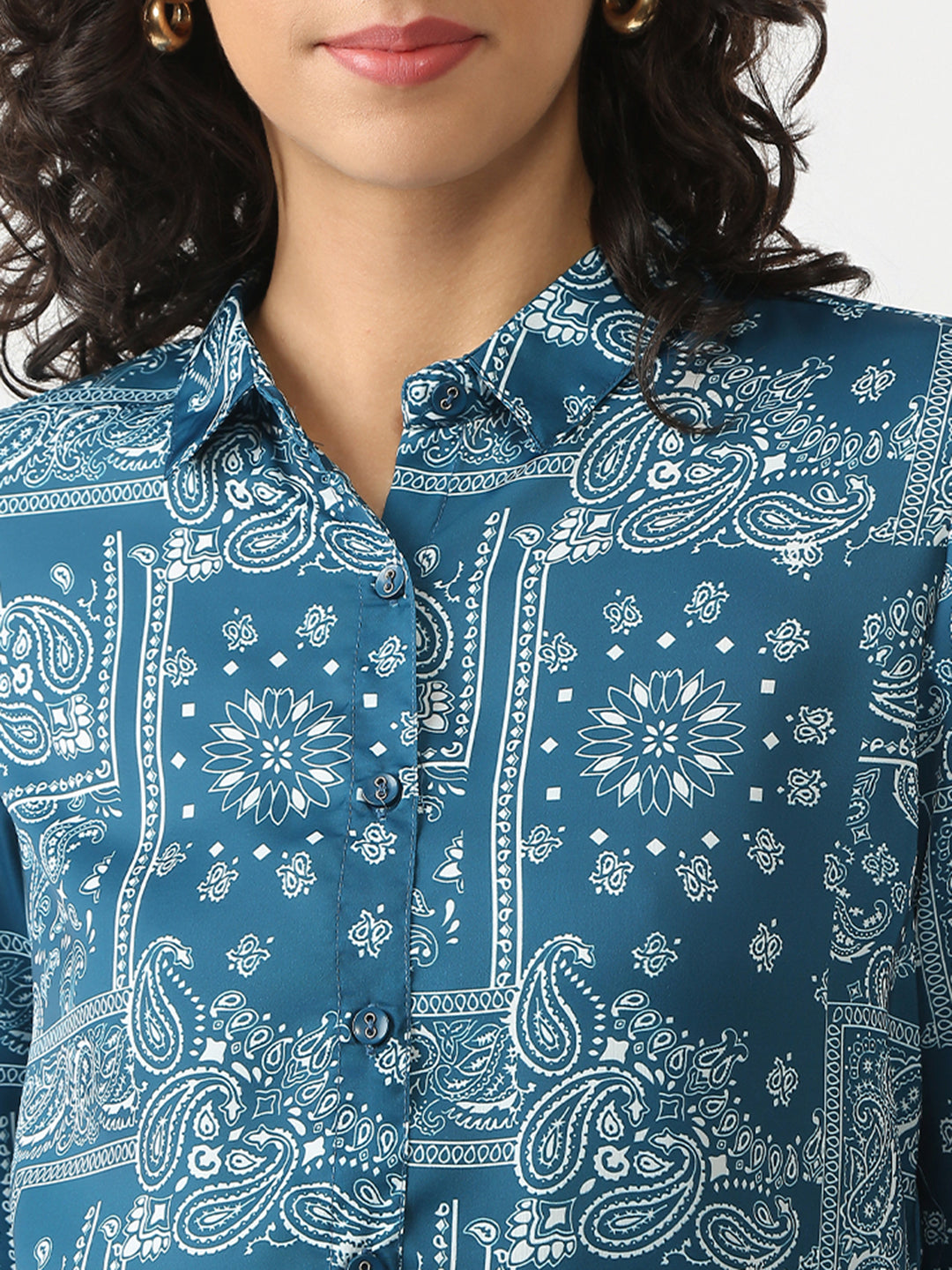 Women Teal Printed Shirt