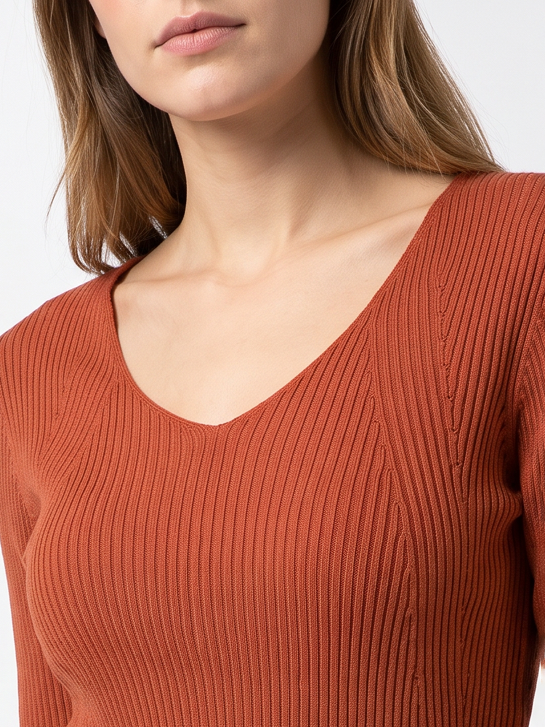Women Burnt Orange Flat Knit