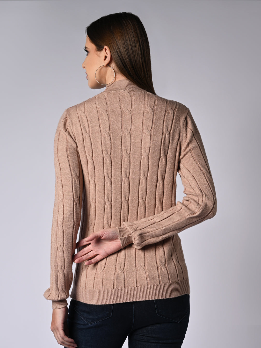 Women Beige Slim Fit Sweater