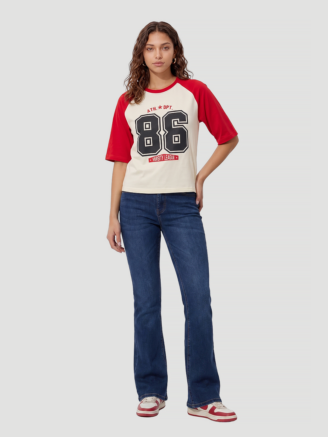 Women Ivory/Red Crop Tees
