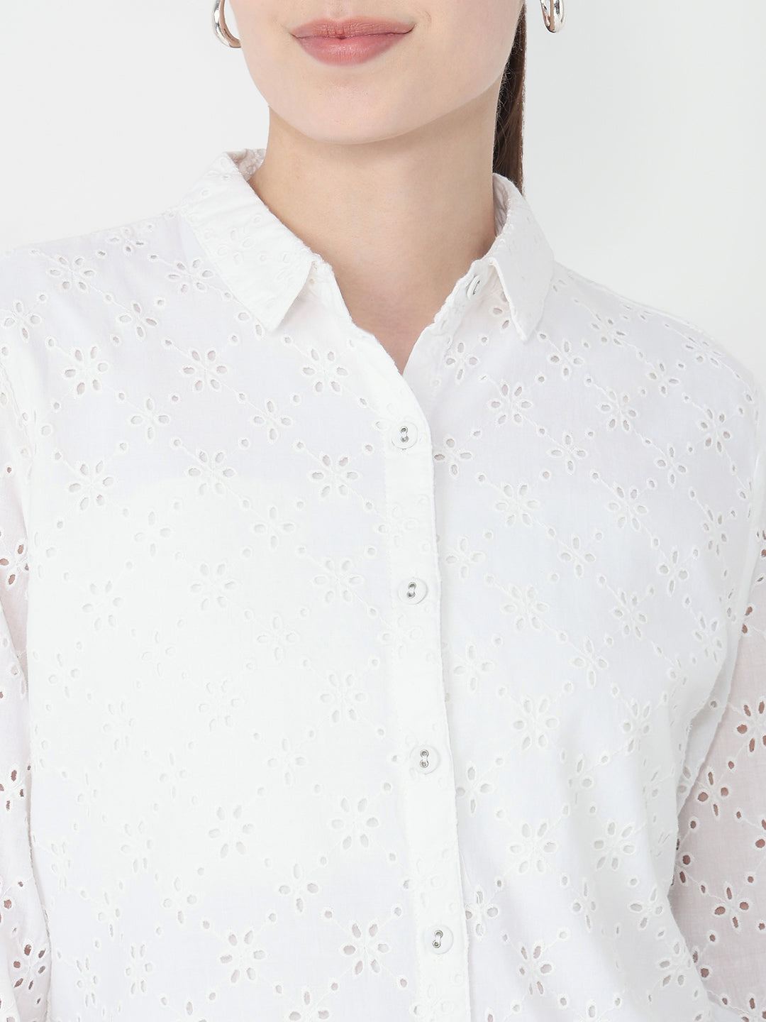 Women Bleach White Schiffli Shirt