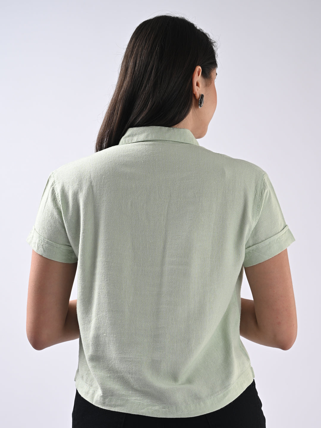 Women Solid Slim Fit Mint Shirt