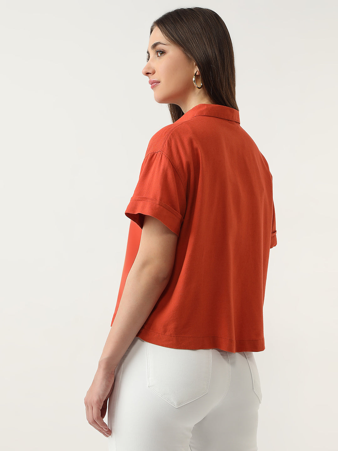 Women Maple Orange Crop Shirt