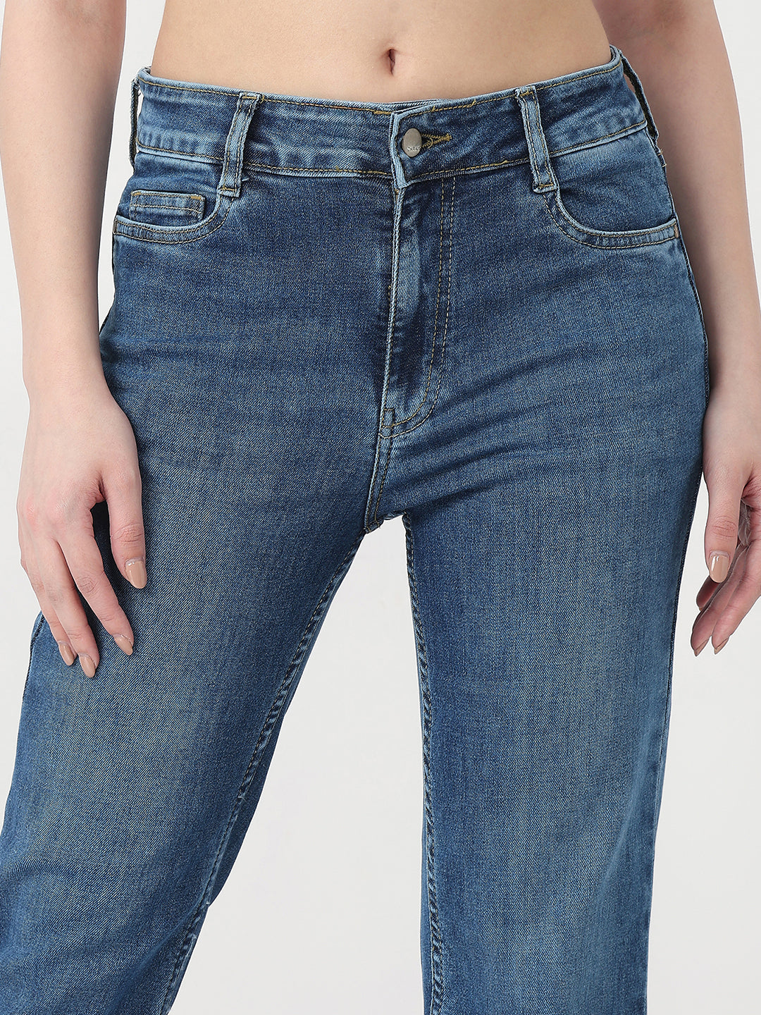 Women Blue High-Rise Slim Straight Jeans