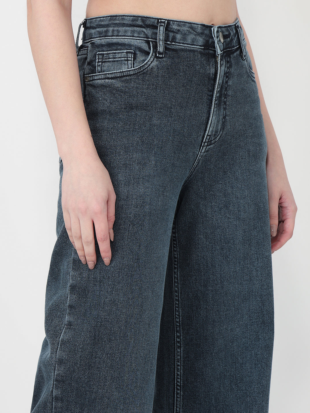 Women Slate Blue High-Rise Baggy Jeans