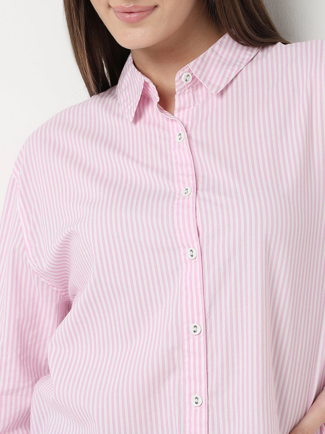 Women Pink/White Oversized Shirt