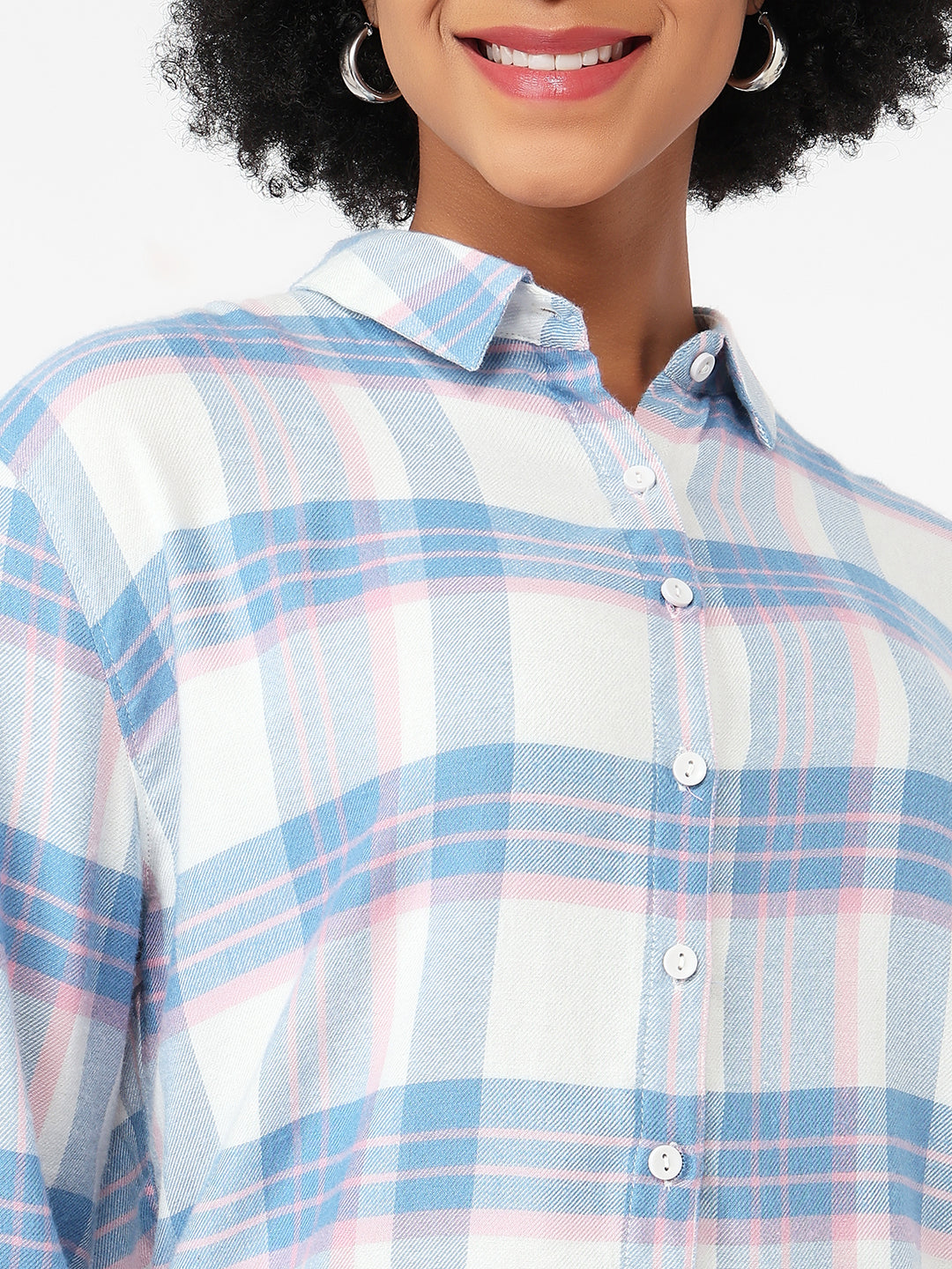 Women Blue/White Slim Fit Oversized Shirt