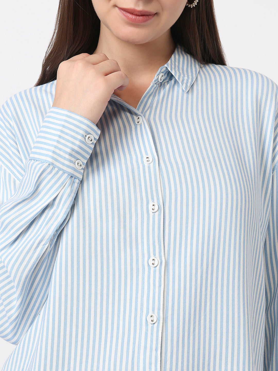 Women Sky/White Oversized Shirt