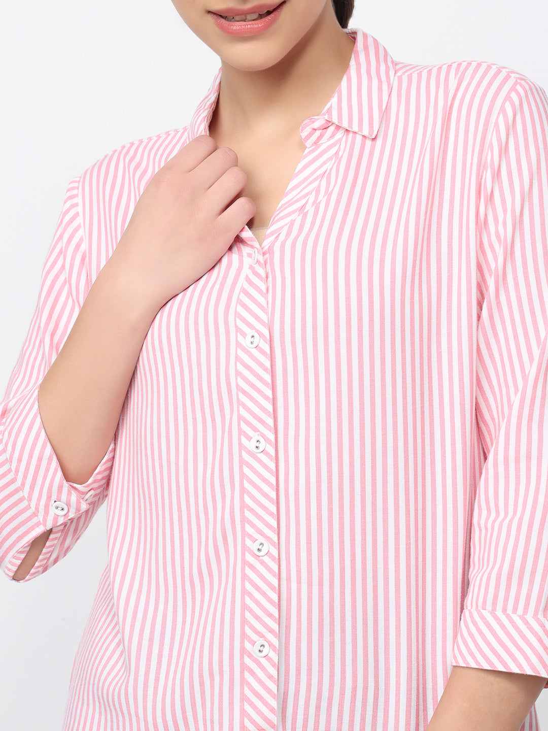 Women Pink/White Striped Shirt