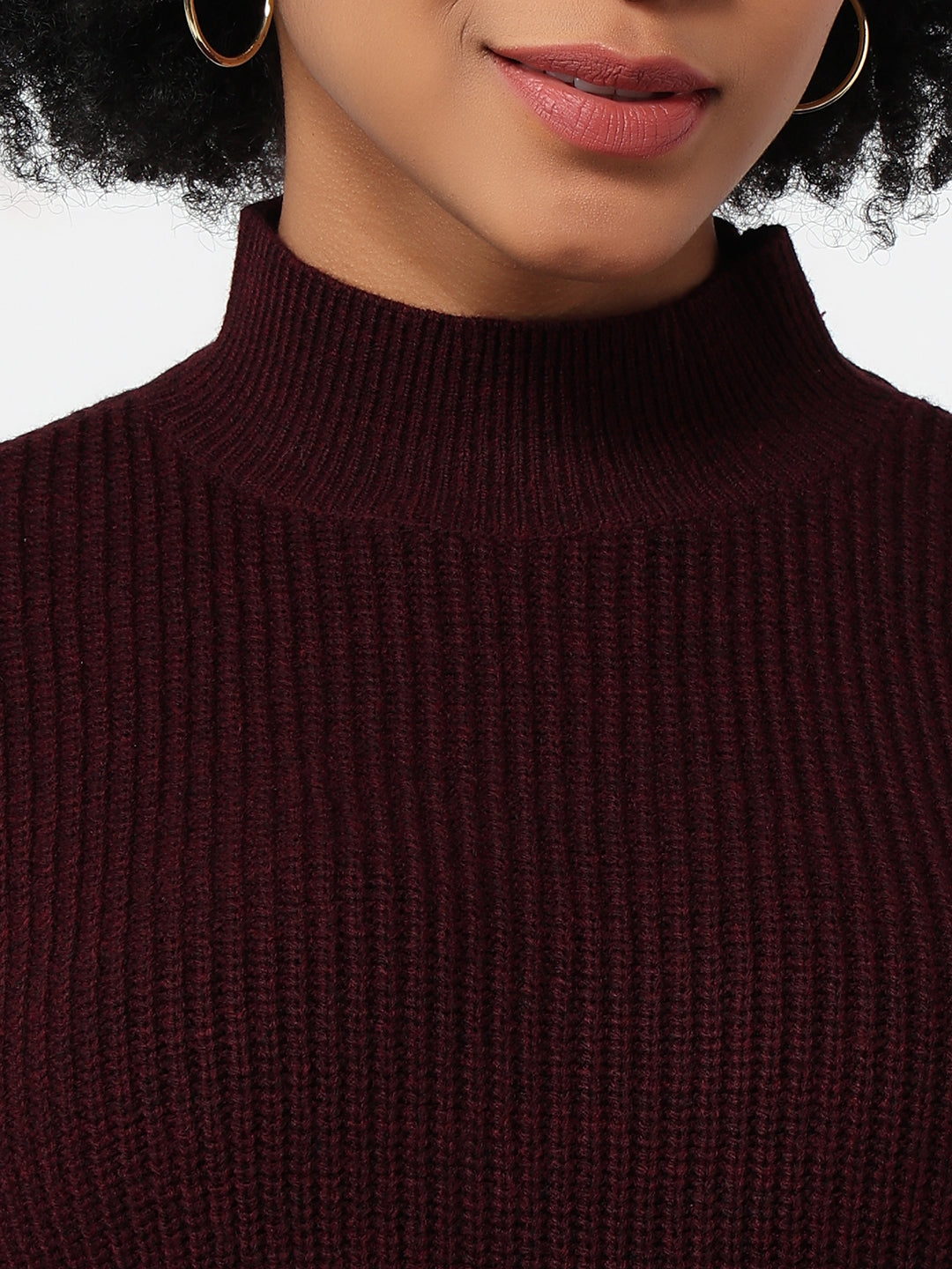 Women Maroon Slim Fit Sweater