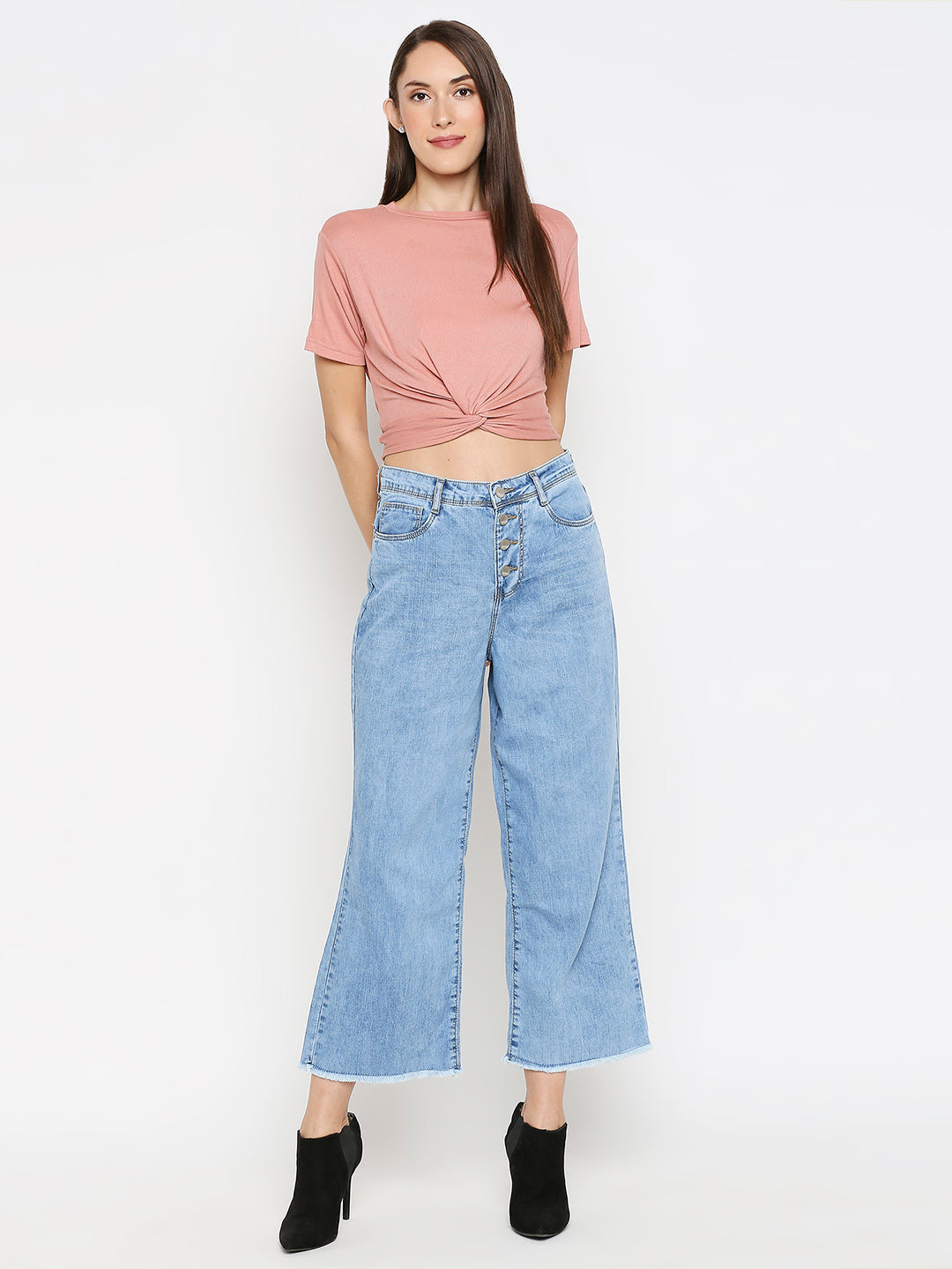 Women Blue High-Rise Wide Leg Jeans