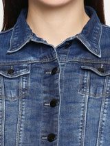 Women Blue Solid Full Length Jackets & Shrugs