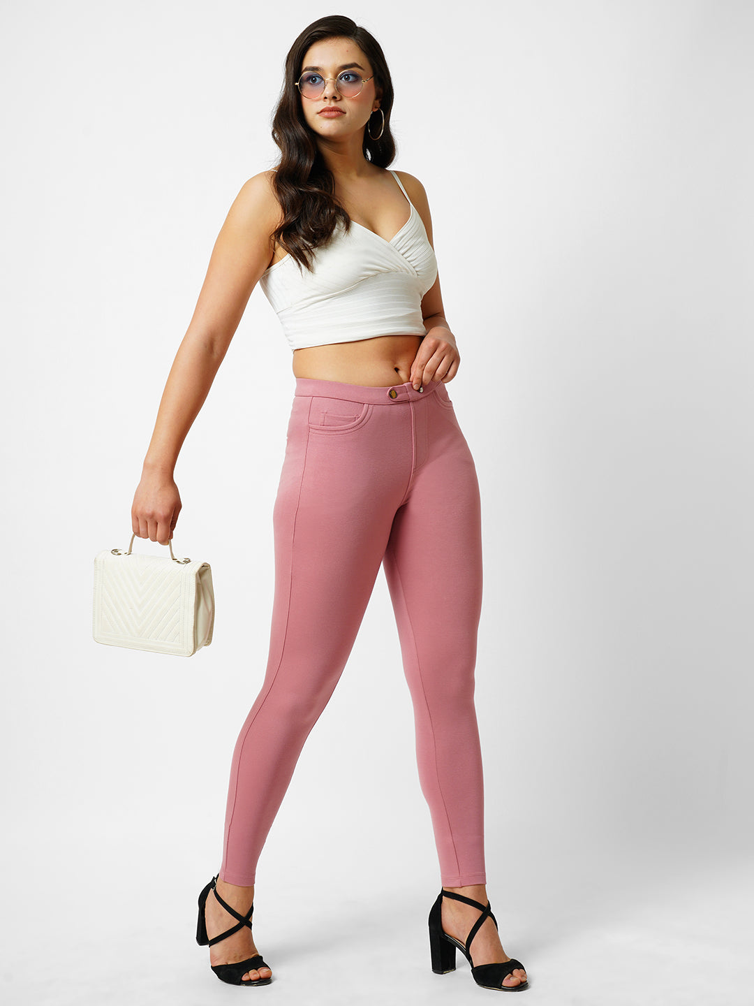 Women Dusty Pink High-Rise Skinny Treggings