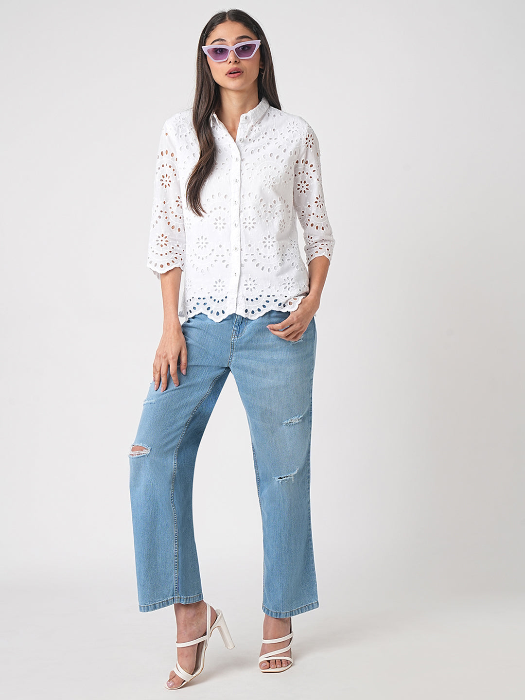 Women Blue High-Rise Loose Straight Jeans
