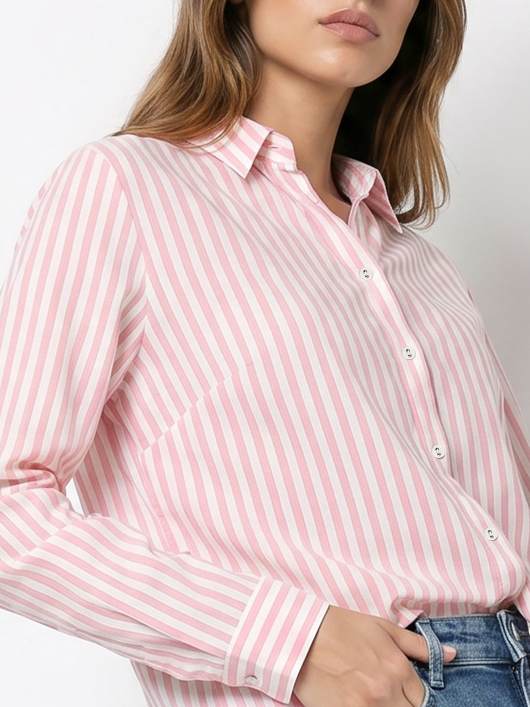 Women Peach Pink/White Shirt