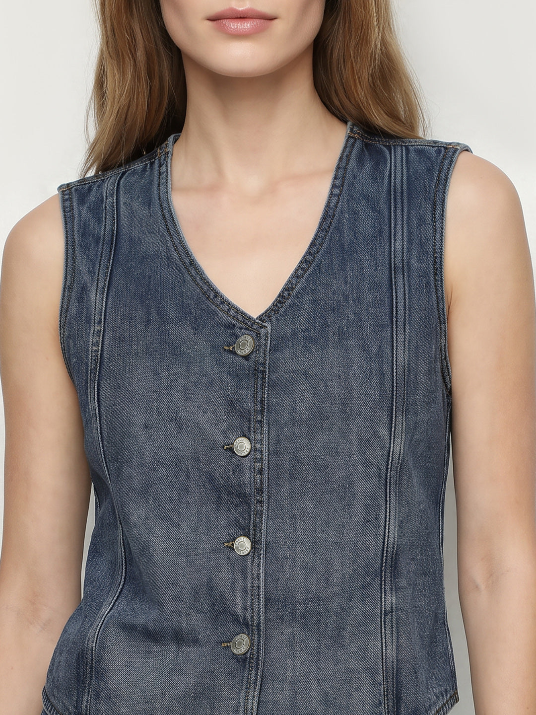 Women Blue Denim Vest