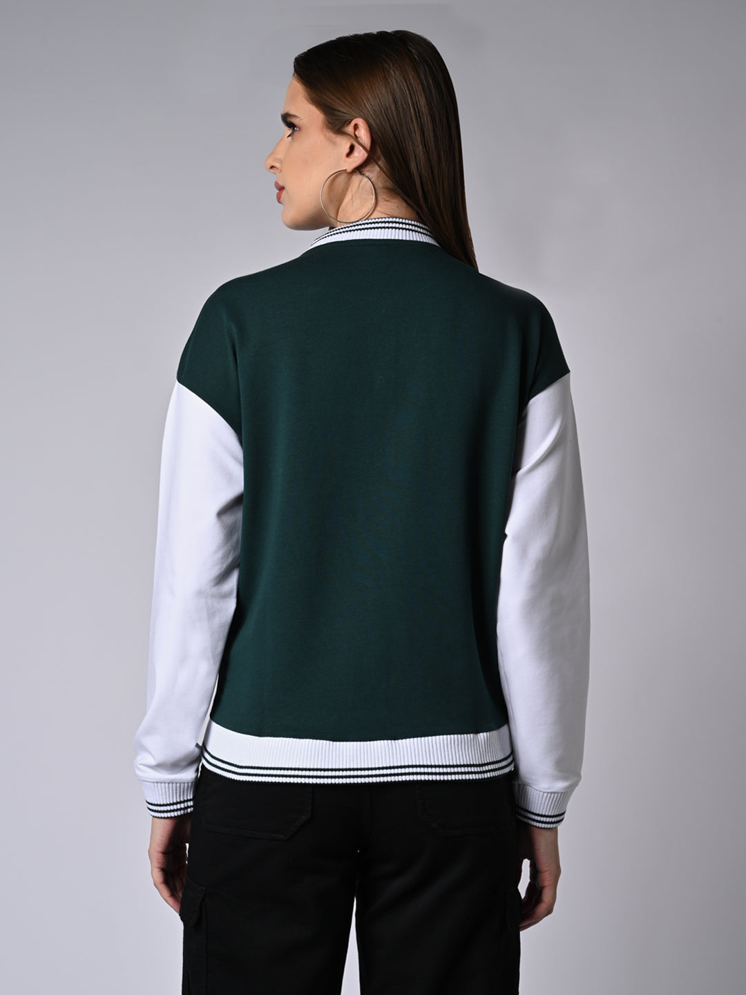 Women Bottle Green/White Winter Jacket