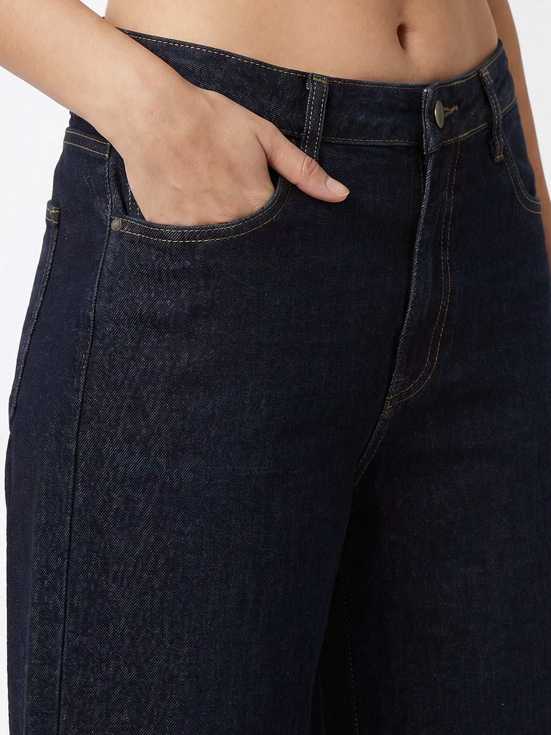 Women Blue High-Rise Ribcage Wide Leg Jeans