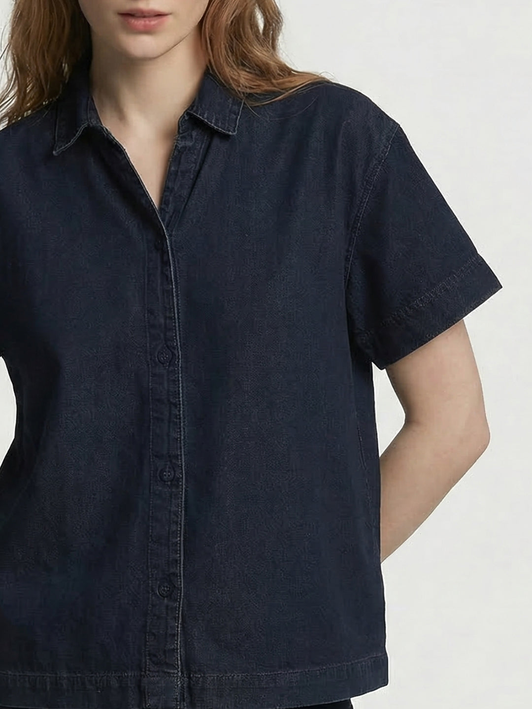 Women Dark Blue Crop Shirt