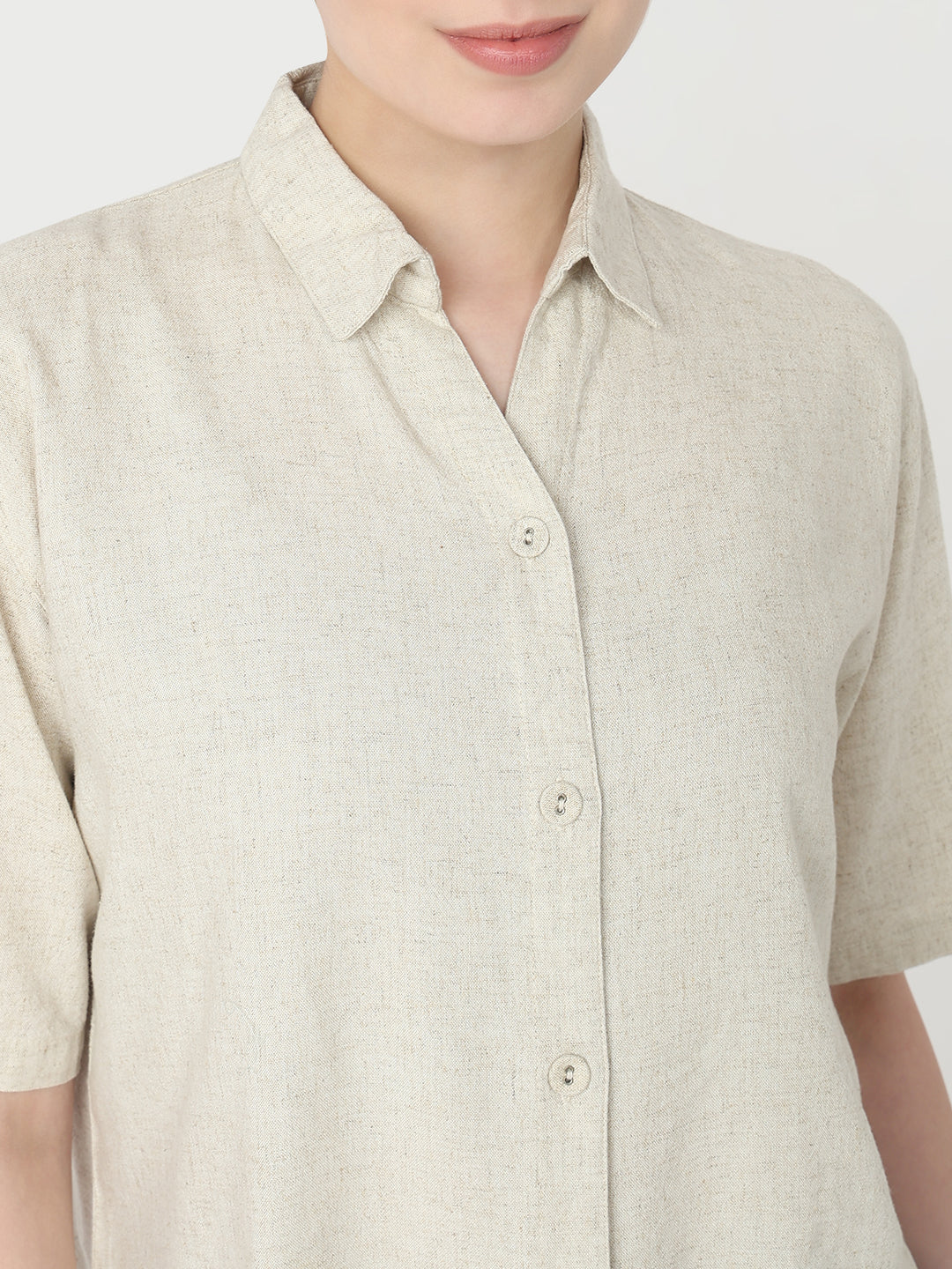 Women Light Natural Slim Fit Crop Shirt