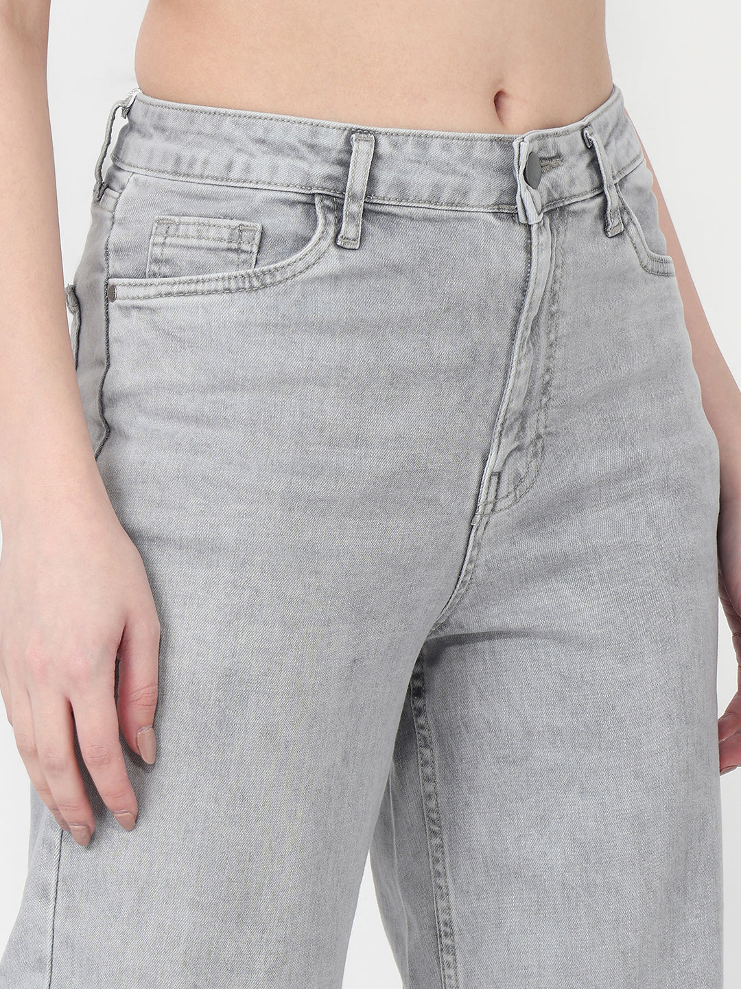 Women Grey High-Rise Wide Leg Jeans