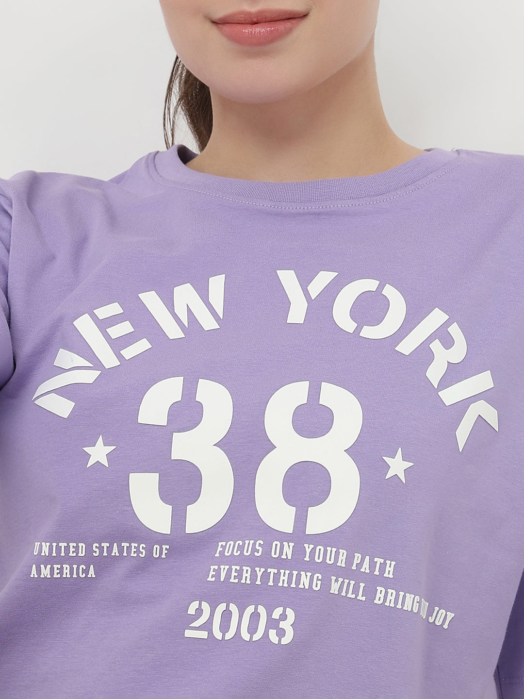 Women Lilac Slim Fit Graphic Crop T-Shirt