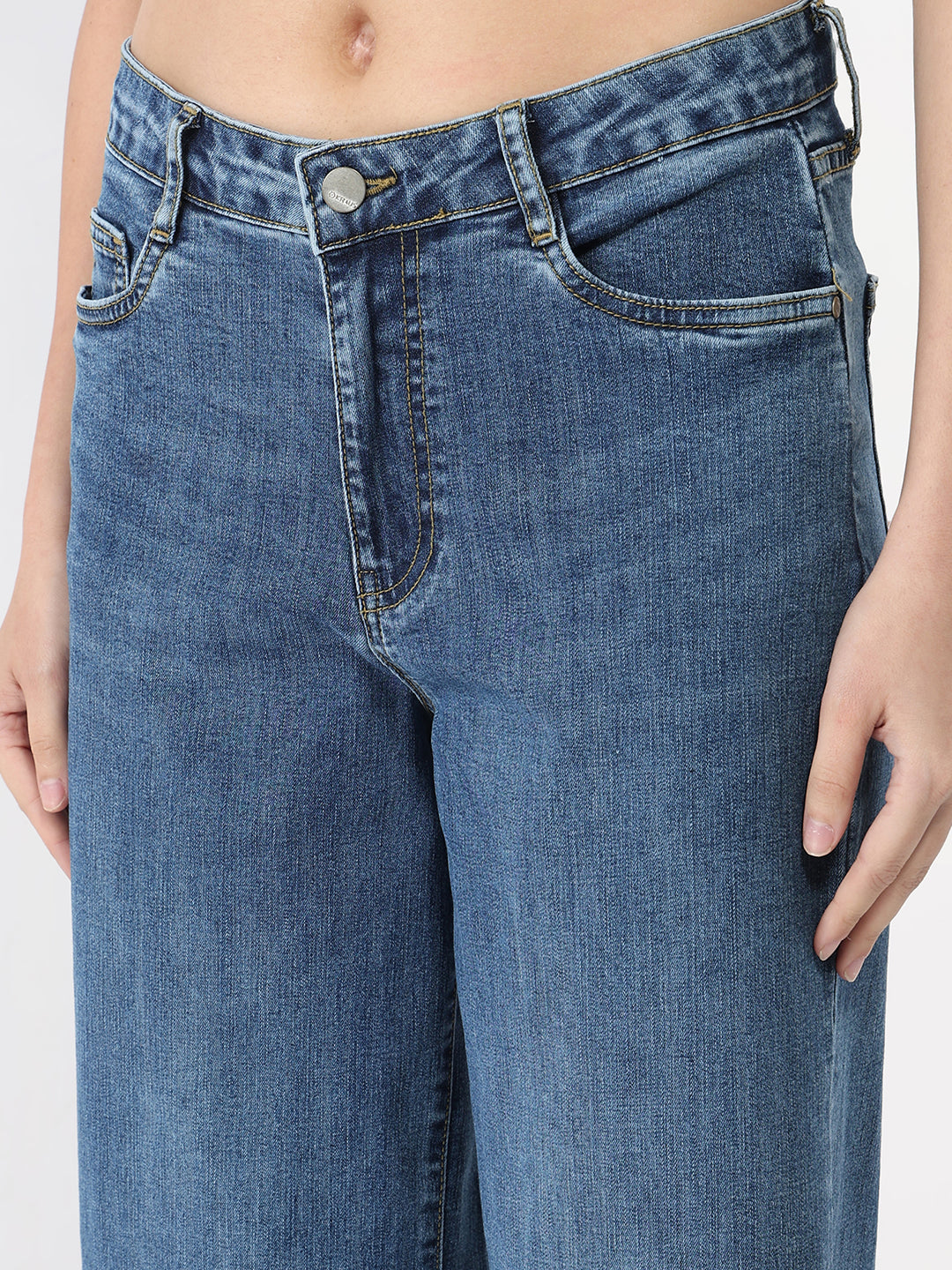 Women Blue High-Rise Crop Wide Leg Jeans