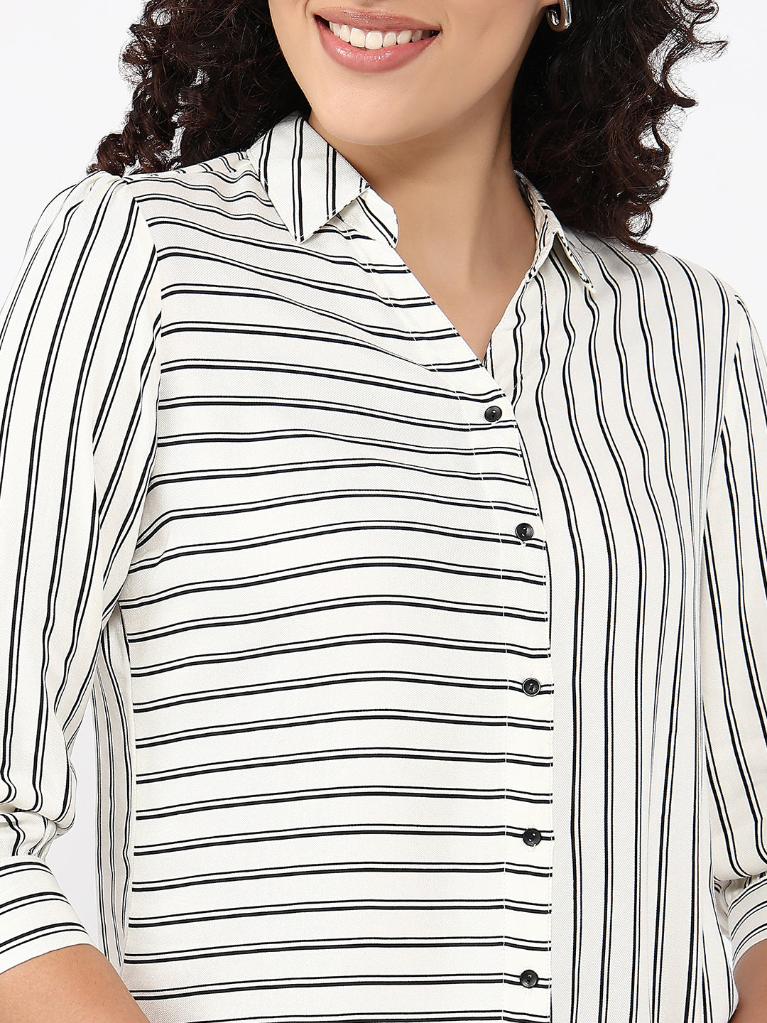 Women White/Black Stripe Shirt
